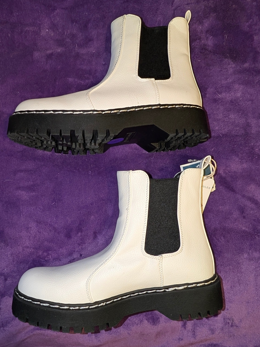 Sincerely Jules Hippie White Leather Chelsea Platform Boots Size 8.5 NWT No Box - Picture 5 of 8